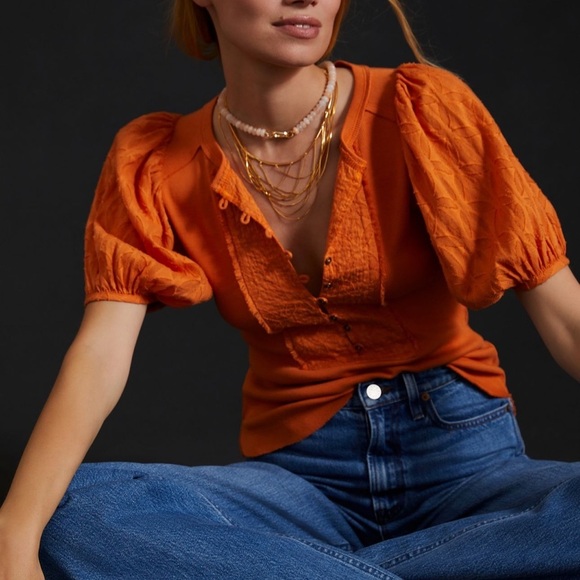 Pilcro Tops - Anthropologie Pilcro Bella Henley Orange top